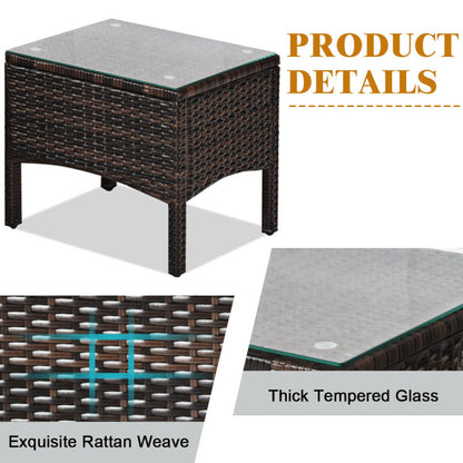 3-Piece Outdoor Patio Rattan Conversation Set with Seat Cushions