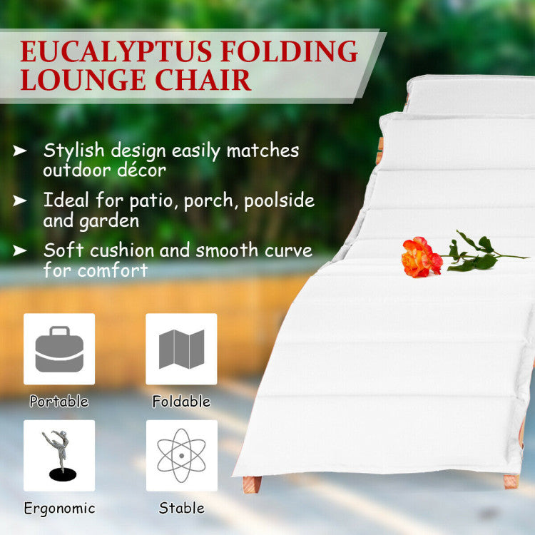 3-Piece Folding Patio Eucalyptus Wood Lounge Chair Set with Foldable Side Table