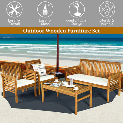 4-Piece Outdoor Acacia Wood Sofa Furniture Set