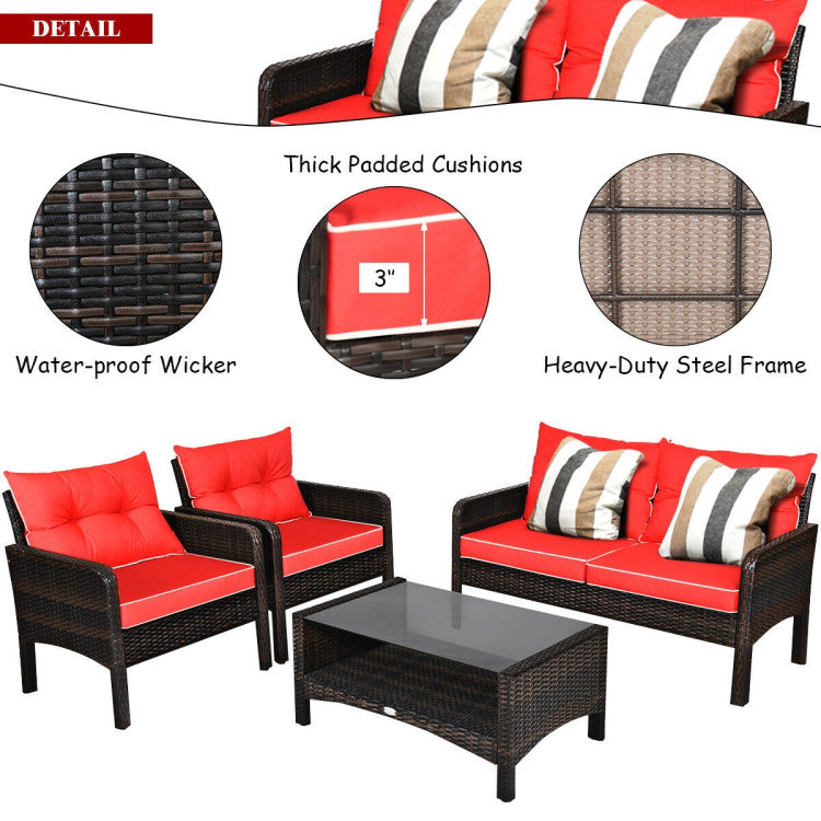 4 Pieces Patio Rattan Free Combination Sofa Set with Cushion and Coffee Table