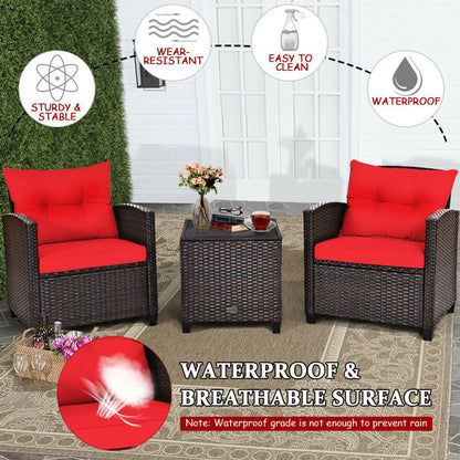 3-Piece Rattan Patio Furniture Set with Washable Cushion