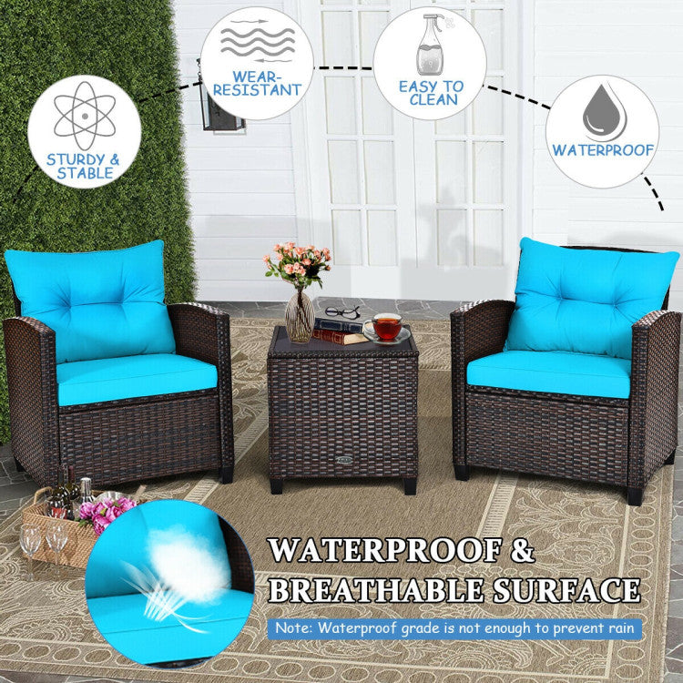 3-Piece Rattan Patio Furniture Set with Washable Cushion