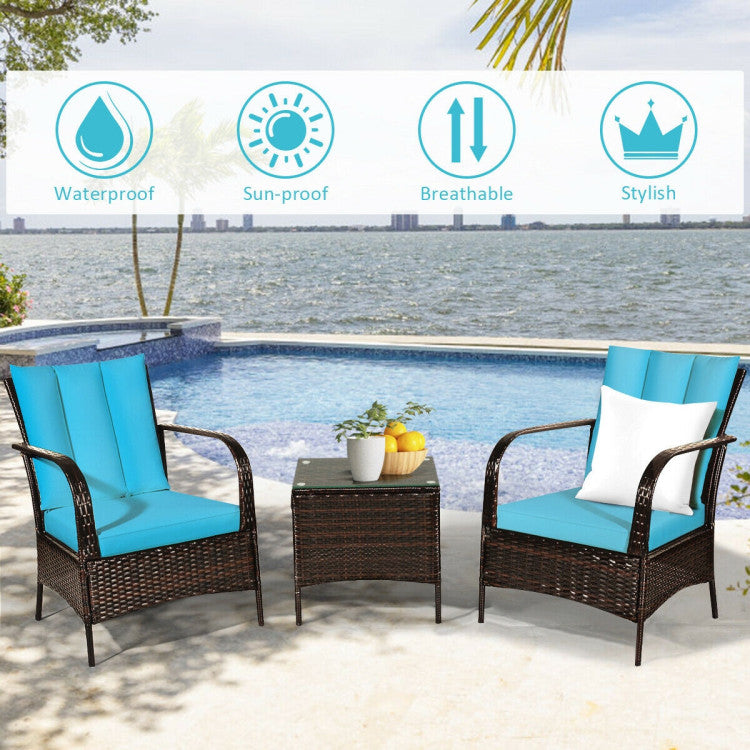 3 Pieces Patio Conversation Rattan Furniture Set