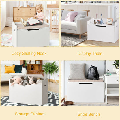 Kids Toy Wooden Flip-top Storage Box Chest Bench with Cushion Hinge