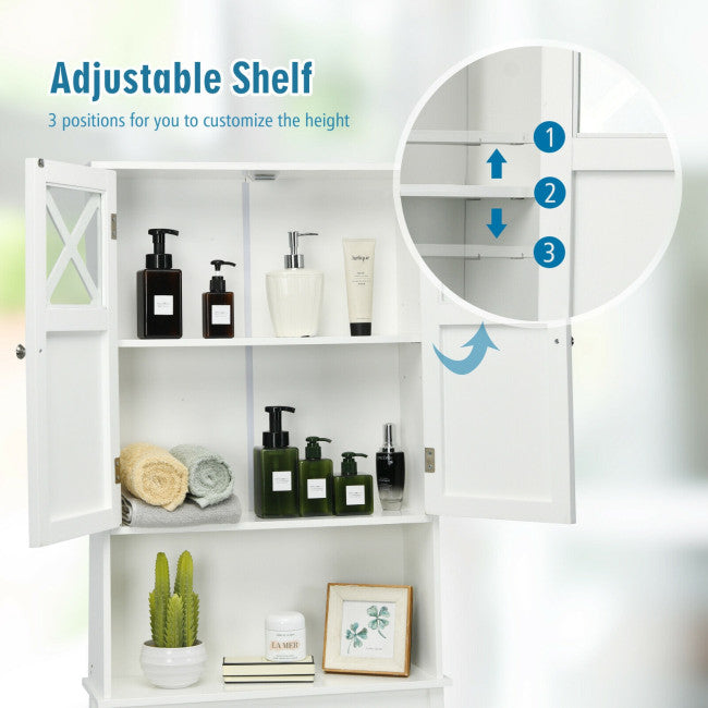 2-door Over The Toilet Bathroom Storage Cabinet with Adjustable Shelf