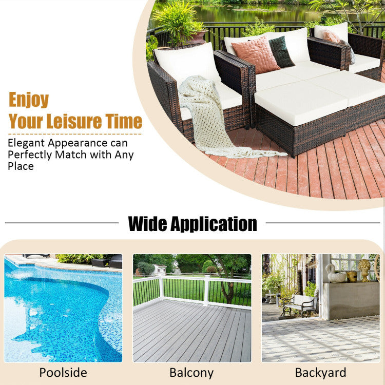 5 Pieces Patio Cushioned Rattan Furniture Set