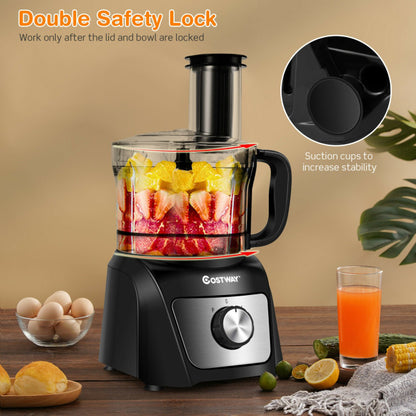 8 Cup Food Processor 500W Variable Speed Blender Chopper with 3 Blades