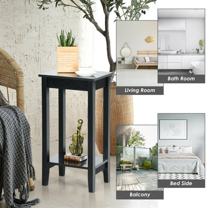 2-Tier Nightstand End Side Wooden Legs Table for Bedroom