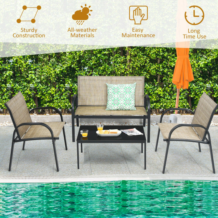 4-Piece Patio Furniture Set with Glass Top Coffee Table