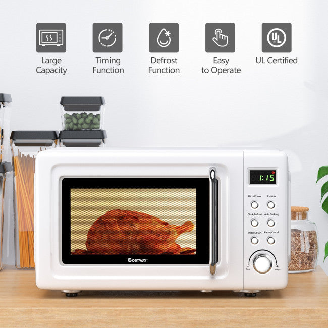 700W Retro Countertop Microwave Oven with 5 Micro Power and Auto Cooking Function