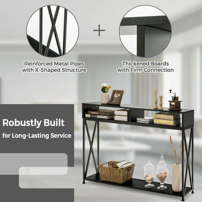 Console Table with Open Shelf and Storage Compartments Steel Frame