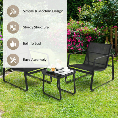 3-Piece Patio Bistro Furniture Set with Glass Top Table Garden Deck