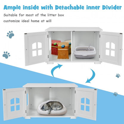 Large Wooden Cat Litter Box Enclosure Hidden Cat Washroom with Divider