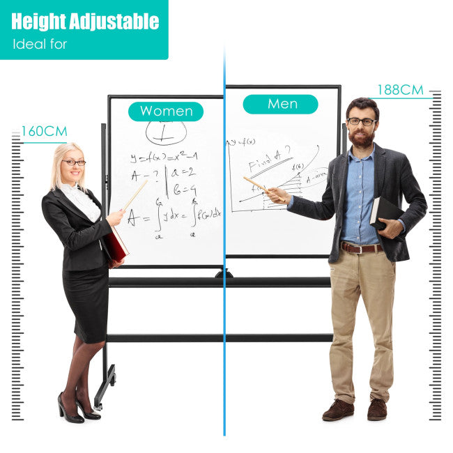 48 x 36 Inch Mobile Magnetic Double-Sided Reversible Whiteboard Height Adjust