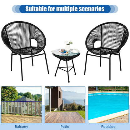 3-Piece Patio Acapulco Furniture Bistro Set with Glass Table