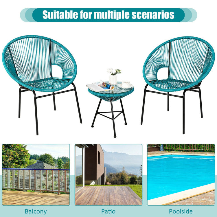 3-Piece Patio Acapulco Furniture Bistro Set with Glass Table