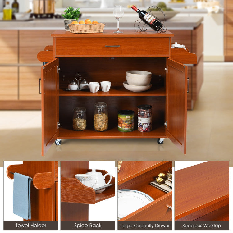 Rolling Kitchen Island Cart with Towel and Spice Rack