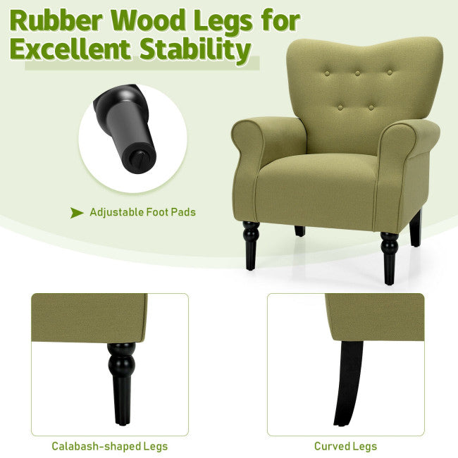 Modern Accent Chair with Tufted Backrest and Rubber Wood Avocado Legs