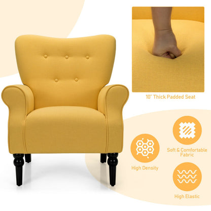 Modern Accent Chair with Tufted Backrest and Rubber Wood Avocado Legs