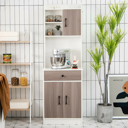 3-Door 71 Inch Kitchen Buffet Pantry Storage Cabinet with Hutch and Adjustable Shelf