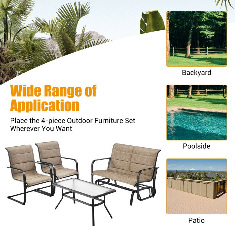 4-Piece Outdoor Patio Furniture Set with Padded Glider Loveseat and Coffee Table