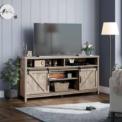 59 Inch TV Stand with Sliding Double Barn Door for TVs up to 65 Inch