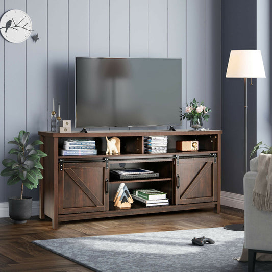 59 Inch TV Stand with Sliding Double Barn Door for TVs up to 65 Inch