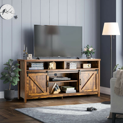 59 Inch TV Stand with Sliding Double Barn Door for TVs up to 65 Inch