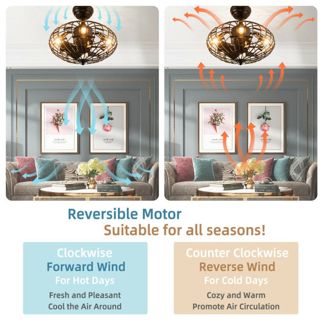 5 Blades Enclosed Ceiling Fan with Light and Remote Control