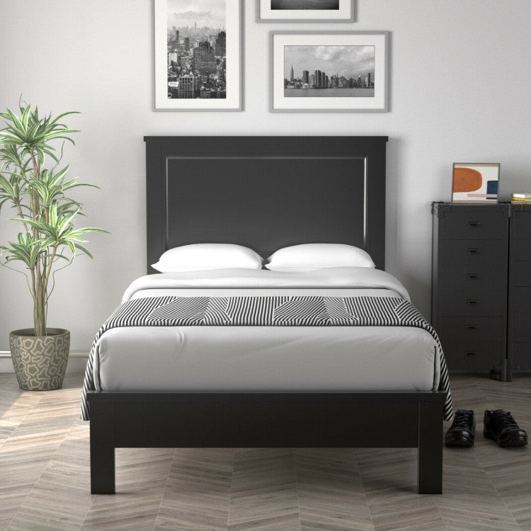 Twin Size Wooden Bed Frame with Headboard