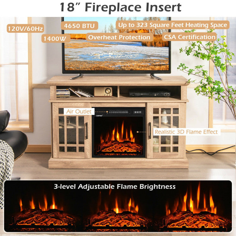 48 Inch Fireplace TV Stand with 1400W Electric Fireplace for TVs up to 50 Inch