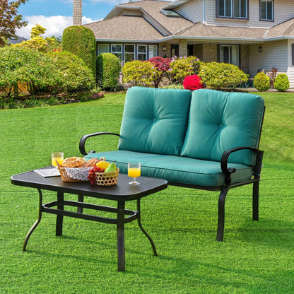 2 Piece Patio Cushioned Loveseat and Table Set