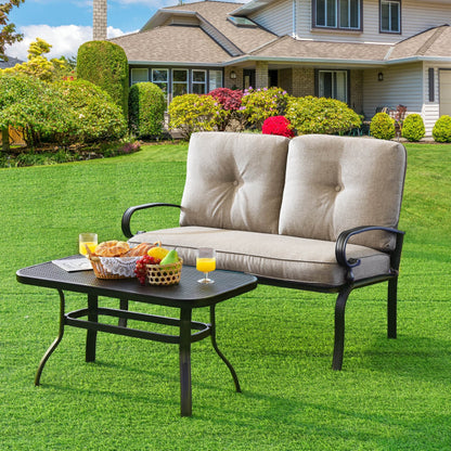 2 Piece Patio Cushioned Loveseat and Table Set