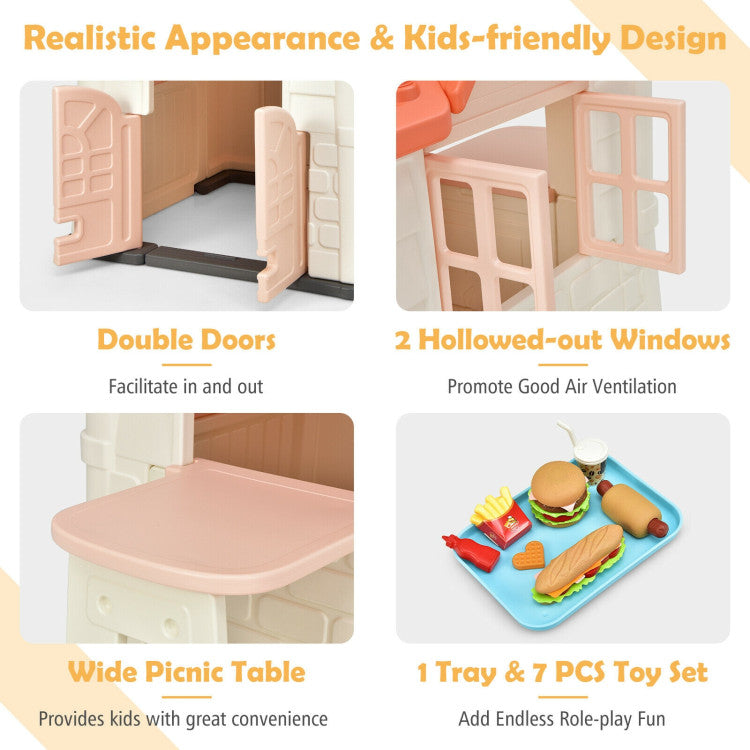 Costway Kid’s Playhouse Pretend Toy House For Boys and Girls 7 Pieces Toy Set