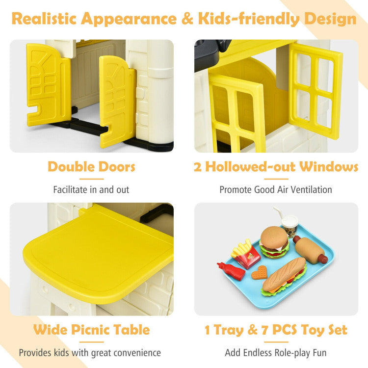 Costway Kid’s Playhouse Pretend Toy House For Boys and Girls 7 Pieces Toy Set