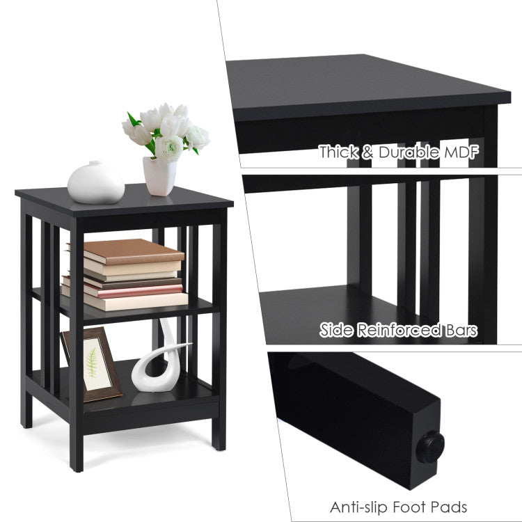 3-Tier Nightstand Sofa Side Table with Baffles and Round Corners