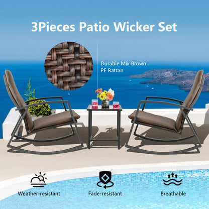 3-Piece Patio Rattan Rocking Furniture Set