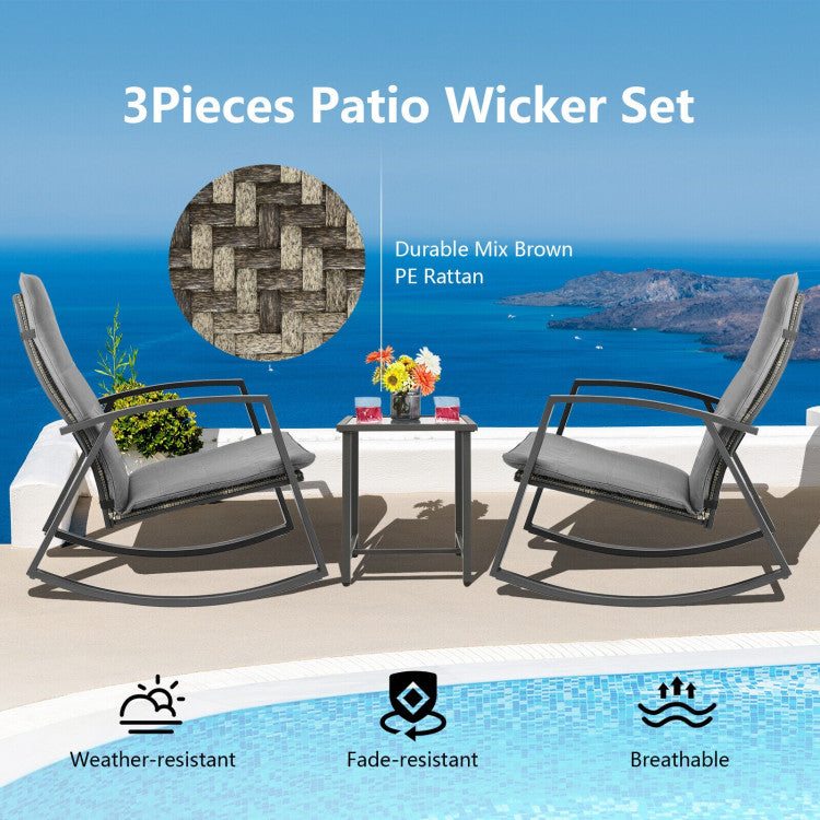 3-Piece Patio Rattan Rocking Furniture Set