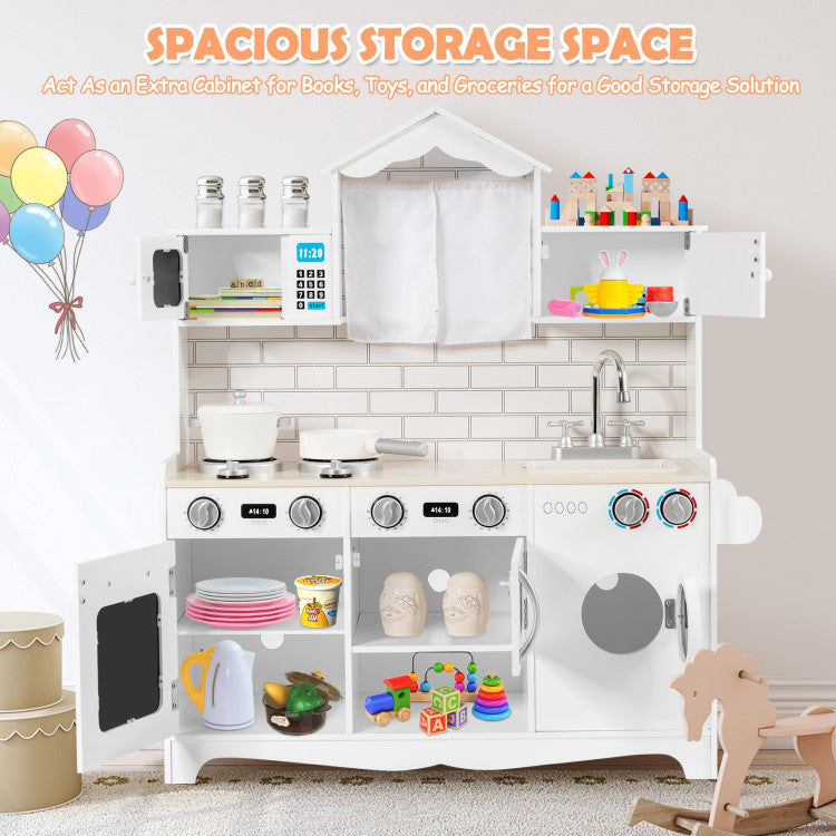 Costway Wooden Kids Kitchen with Washing Machine