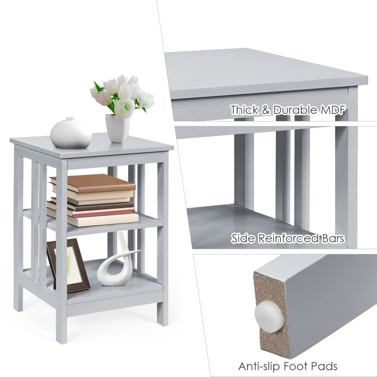 3-Tier Nightstand Sofa Side Table with Baffles and Round Corners