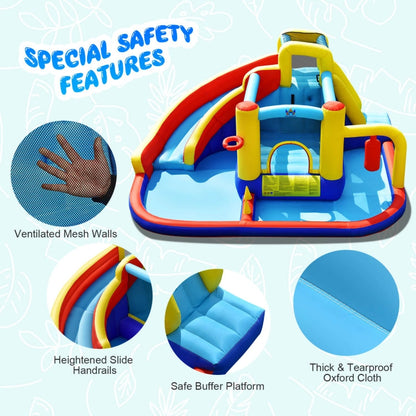 7-in-1 Inflatable Water Slide Bounce Castle with Splash Pool and Climbing Wall without Blower