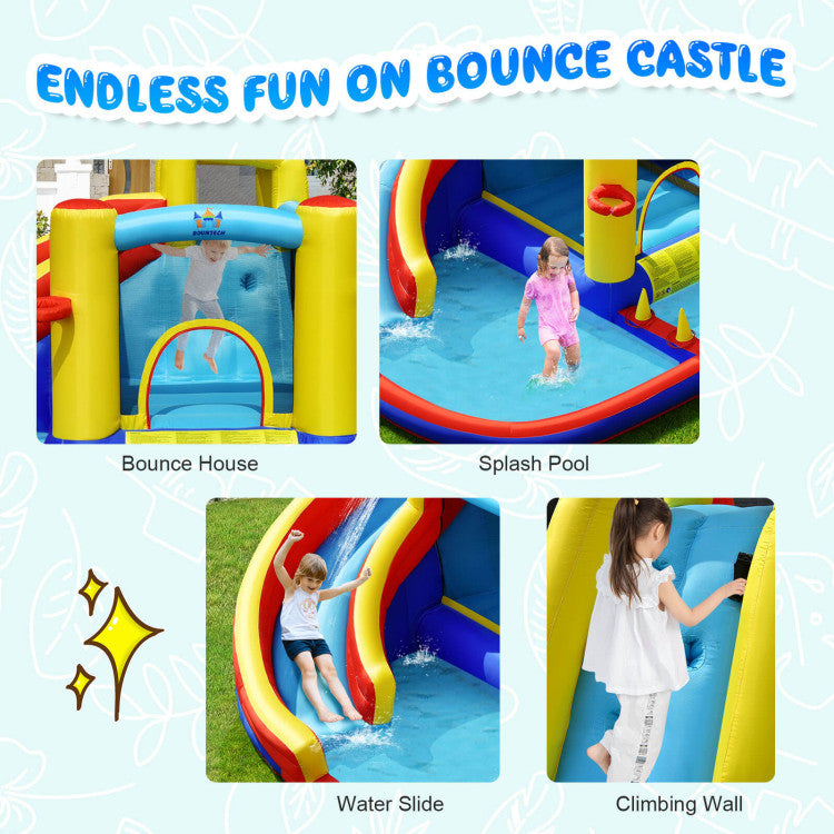 Costway 7-in-1 Inflatable Water Slide Water Park Kids Bounce Castle with 735W Air Blower
