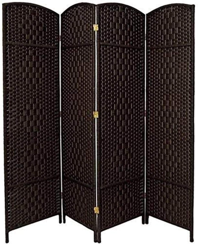 Oriental Furniture 6 ft. Tall Diamond Weave Room Divider - Black - 4 Panel