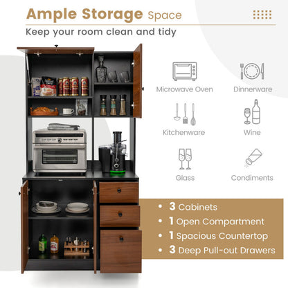 71 Inch Kitchen Pantry with 3 Storage Cabinet and 3 Deep Drawers