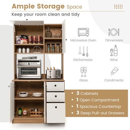 71 Inch Kitchen Pantry with 3 Storage Cabinet and 3 Deep Drawers