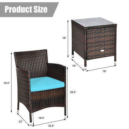 3-Piece Ergonomic Wicker Patio Conversation Set