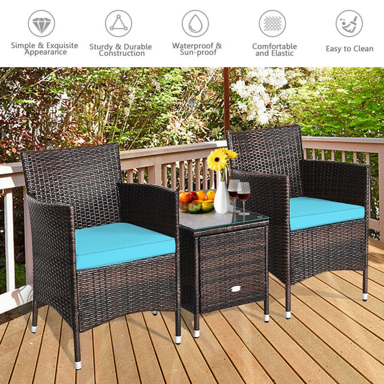 3-Piece Ergonomic Wicker Patio Conversation Set