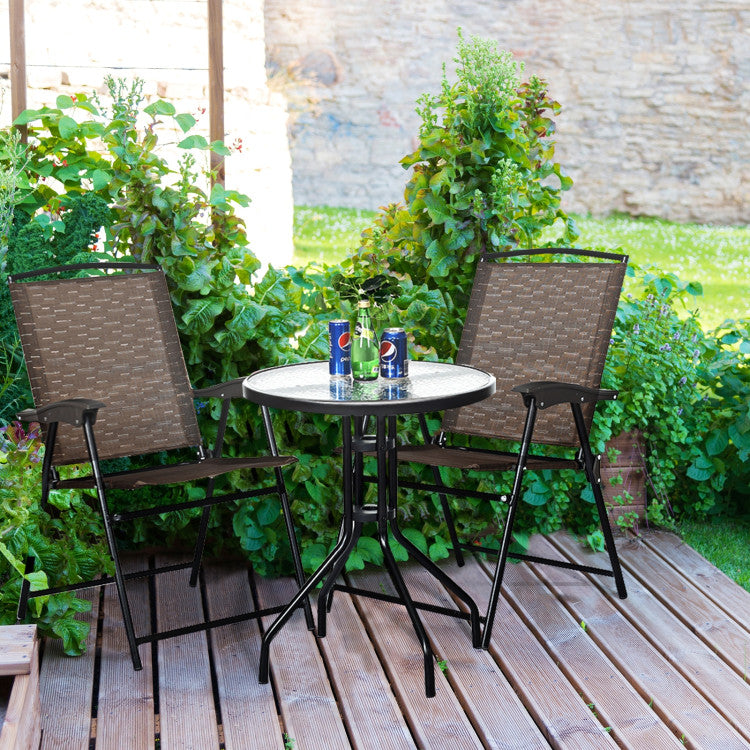 3-Piece Bistro Patio Garden Furniture Set of Round Table and Folding Chairs