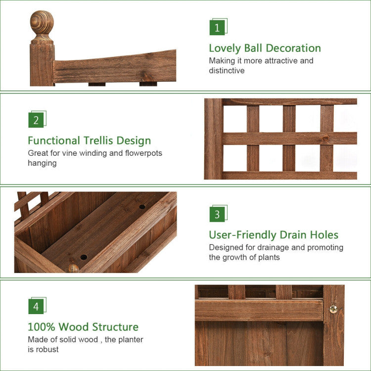 Weather-resistant Outdoor Solid Wood Planter Box With Trellis