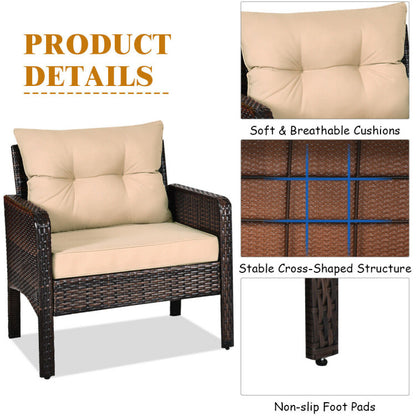 3-Piece Outdoor Patio Rattan Conversation Set with Seat Cushions